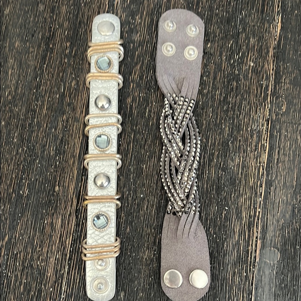 Set of 2 snap on bracelets gray bling Sparkle